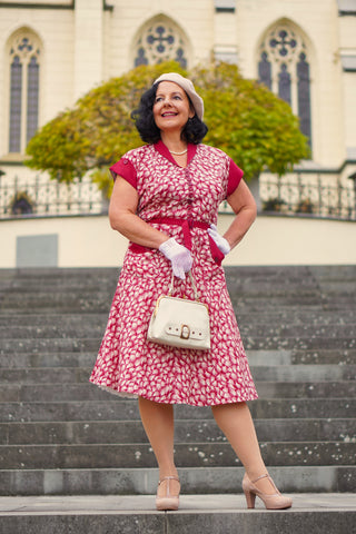 The "Casey" Dress in Wine Whisp Print, True & Authentic 1950s Vintage Style