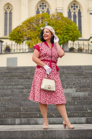 The "Casey" Dress in Wine Whisp Print, True & Authentic 1950s Vintage Style