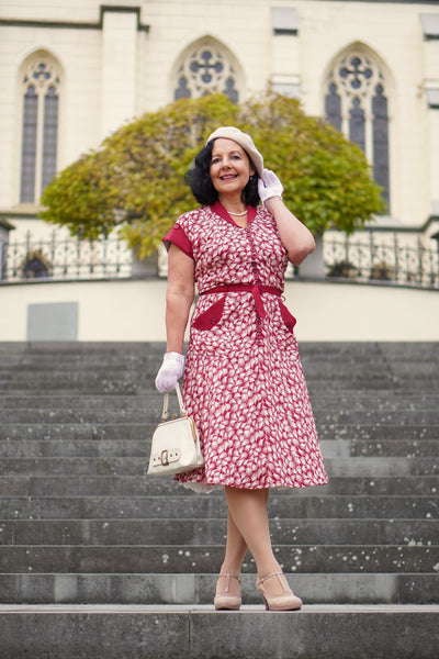 The "Casey" Dress in Wine Whisp Print, True & Authentic 1950s Vintage Style
