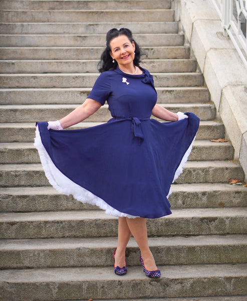 Cindy Dress in Navy Blue   by The Seamstress Of Bloomsbury, Classic 1940s Vintage Inspired Style