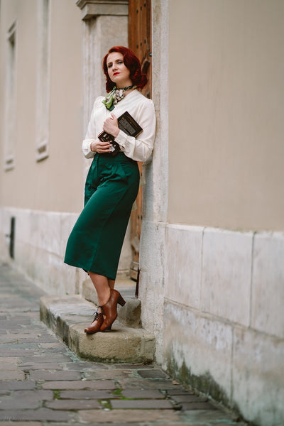 La jupe-culotte Palazzo "Sophia" en vert uni, classique et facile à porter, style d'inspiration vintage