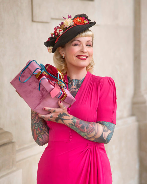 "Mabel" Dress in Raspberry, A Classic 1940s Inspired Vintage Style - CC41, Goodwood Revival, Twinwood Festival, Viva Las Vegas Rockabilly Weekend Rock n Romance The Seamstress of Bloomsbury