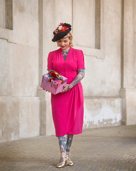 "Mabel" Dress in Raspberry, A Classic 1940s Inspired Vintage Style