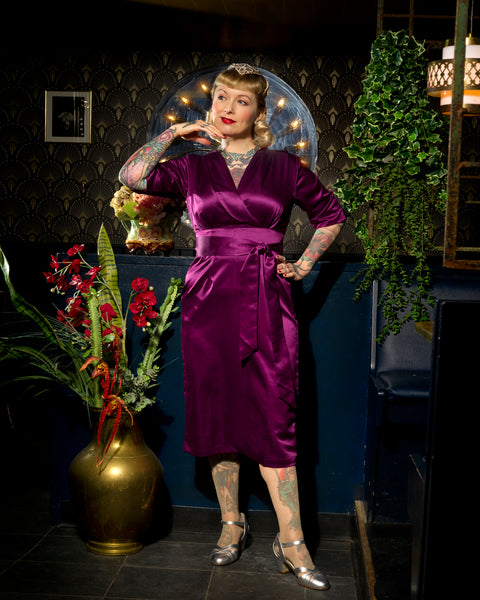 RnR "Luxe" Range.. The “Evelyn" Wiggle Dress in Super Luxurious Rich Plum SATIN