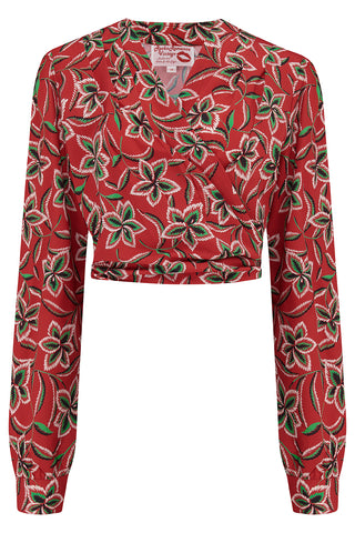 The "Darla" Long Sleeve Wrap Blouse in Carnival Print, True Vintage Style