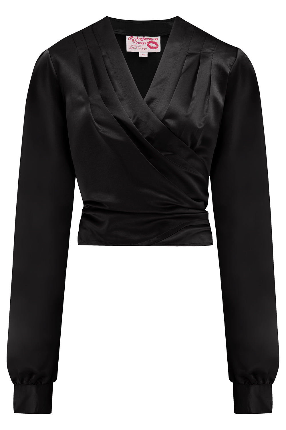 RnR "Luxe" Range.. The "Darla" Long Sleeve Wrap Blouse in Super Luxurious Onyx Black SATIN