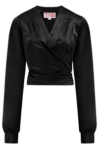 New RnR "Luxe" Range.. The "Darla" Long Sleeve Wrap Blouse in Super Luxurious Onyx Black SATIN