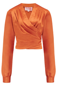 Nouvelle gamme RnR « Luxe ».. Le chemisier portefeuille à manches longues « Darla » en SATIN orange brûlé super luxueux