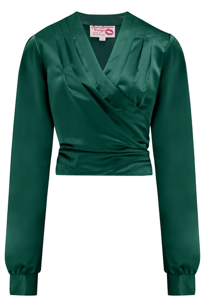 RnR "Luxe" Range.. The "Darla" Long Sleeve Wrap Blouse in Super Luxurious Azure Green SATIN