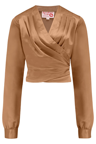 RnR "Luxe" Range.. The "Darla" Long Sleeve Wrap Blouse in Super Luxurious Golden Pecan Brown SATIN