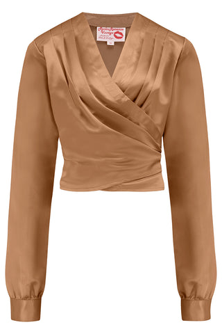 New RnR "Luxe" Range.. The "Darla" Long Sleeve Wrap Blouse in Super Luxurious Golden Pecan Brown SATIN