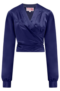 New RnR "Luxe" Range.. The "Darla" Long Sleeve Wrap Blouse in Super Luxurious Imperial Blue SATIN