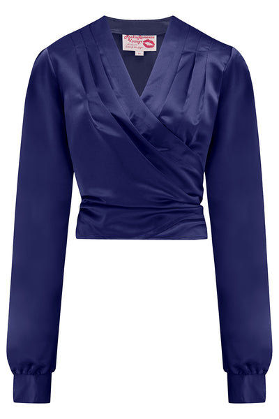 RnR "Luxe" Range.. The "Darla" Long Sleeve Wrap Blouse in Super Luxurious Imperial Blue SATIN