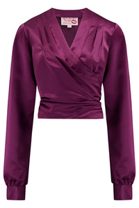 New RnR "Luxe" Range.. The "Darla" Long Sleeve Wrap Blouse in Super Luxurious Rich Plum SATIN