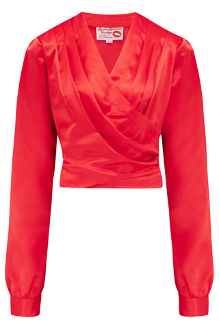 RnR "Luxe" Range.. The "Darla" Long Sleeve Wrap Blouse in Super Luxurious Scarlet Red SATIN