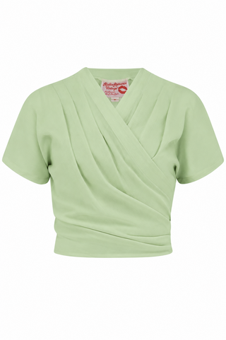 The "Darla" Short Sleeve Wrap Blouse in Sage, True Vintage Style