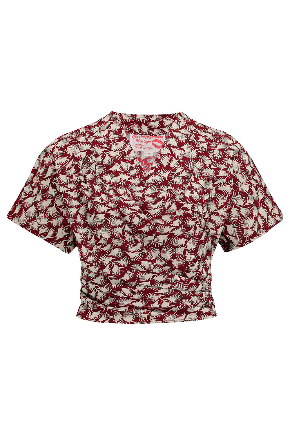 The "Darla" Short Sleeve Wrap Blouse in Wine Whisp, True & Authentic Vintage Style