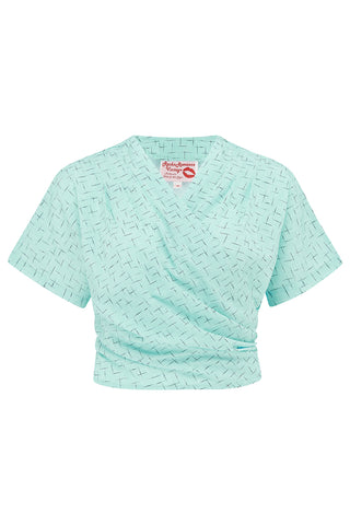 The "Darla" Short Sleeve Wrap Blouse in Atomic Stitch Print, True Late 1940s Vintage Style