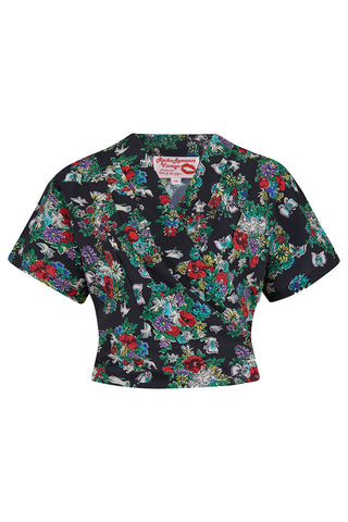 The "Darla" Short Sleeve Wrap Blouse in Secret Garden Print, True Late 1940s Vintage Style
