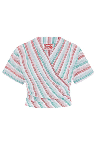 *Make Do & Mend* Sample Sale "Darla" Short Sleeve Blouse in Green and Red Stripe Size 14 .. PLEASE READ FULL DESCRIPTION ..