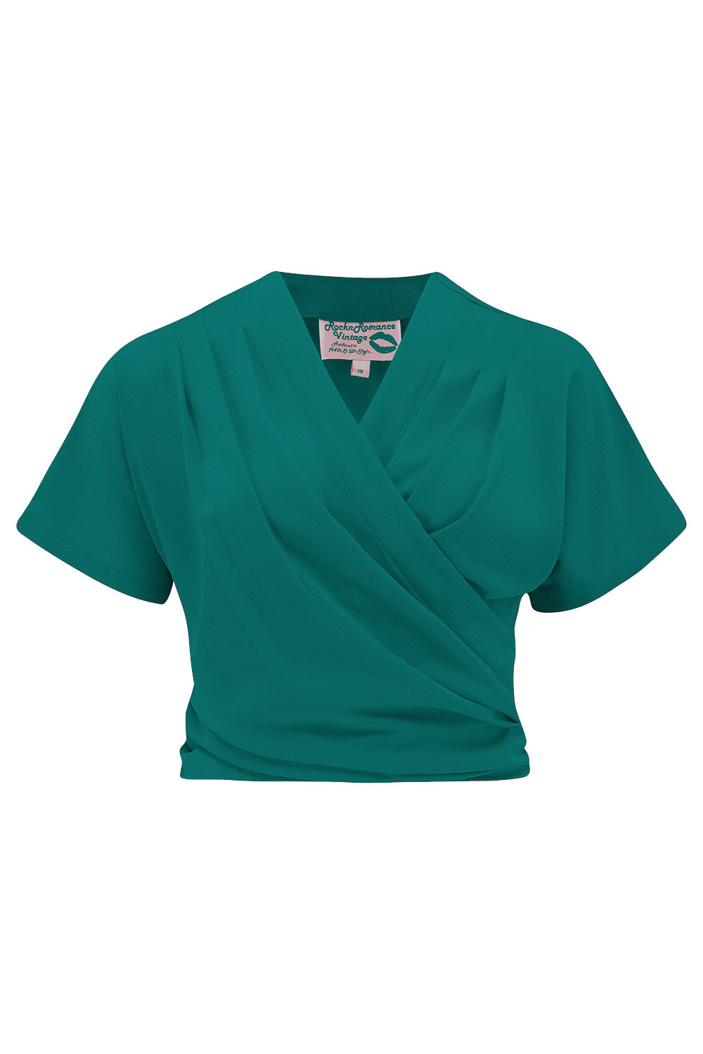 The "Darla" Short Sleeve Wrap Blouse in Teal, True Vintage Style