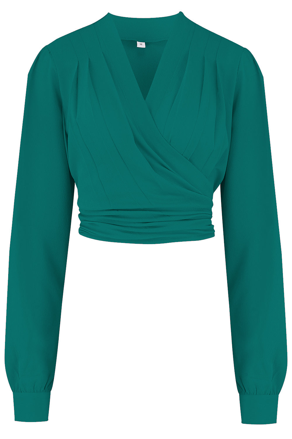 The "Darla" Long Sleeve Wrap Blouse in Teal, True Vintage Style