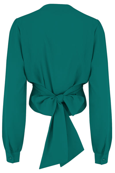 The "Darla" Long Sleeve Wrap Blouse in Teal, True Vintage Style