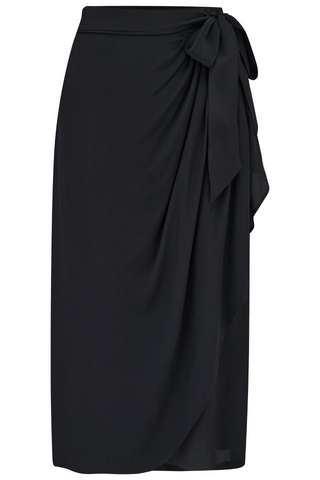 Deanna Sarong Skirt In Solid Liquorice Black, Classic & Authentic 1940s True Vintage Inspired Style By The Seamstress of Bloomsbury