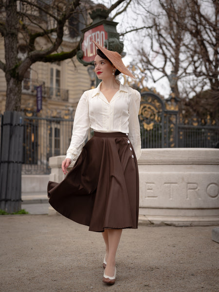 Jupe sur mesure « Sylvia » en marron uni, style classique et authentique d'inspiration vintage des années 1940