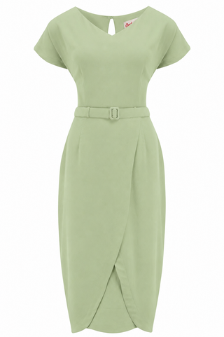 The “Dita" V Neck Sheath Dress in Sage, Iconic 1950s Vintage Style
