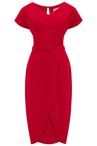 **PRE-ORDER** The “Dita" V Neck Sheath Dress in Red, True19 50s Vintage Style