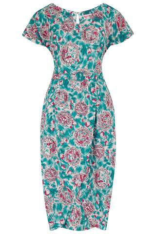 The “Dita" V Neck Sheath Dress in Summer Breeze Print, True19 50s Vintage Style