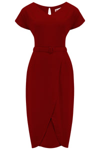 **PRE-ORDER** The “Dita" V Neck Sheath Dress in Wine, True19 50s Vintage Style