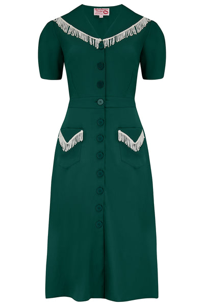 The "Dolly" Fringed Dress in Green, Authentic 1950s Vintage Western Style