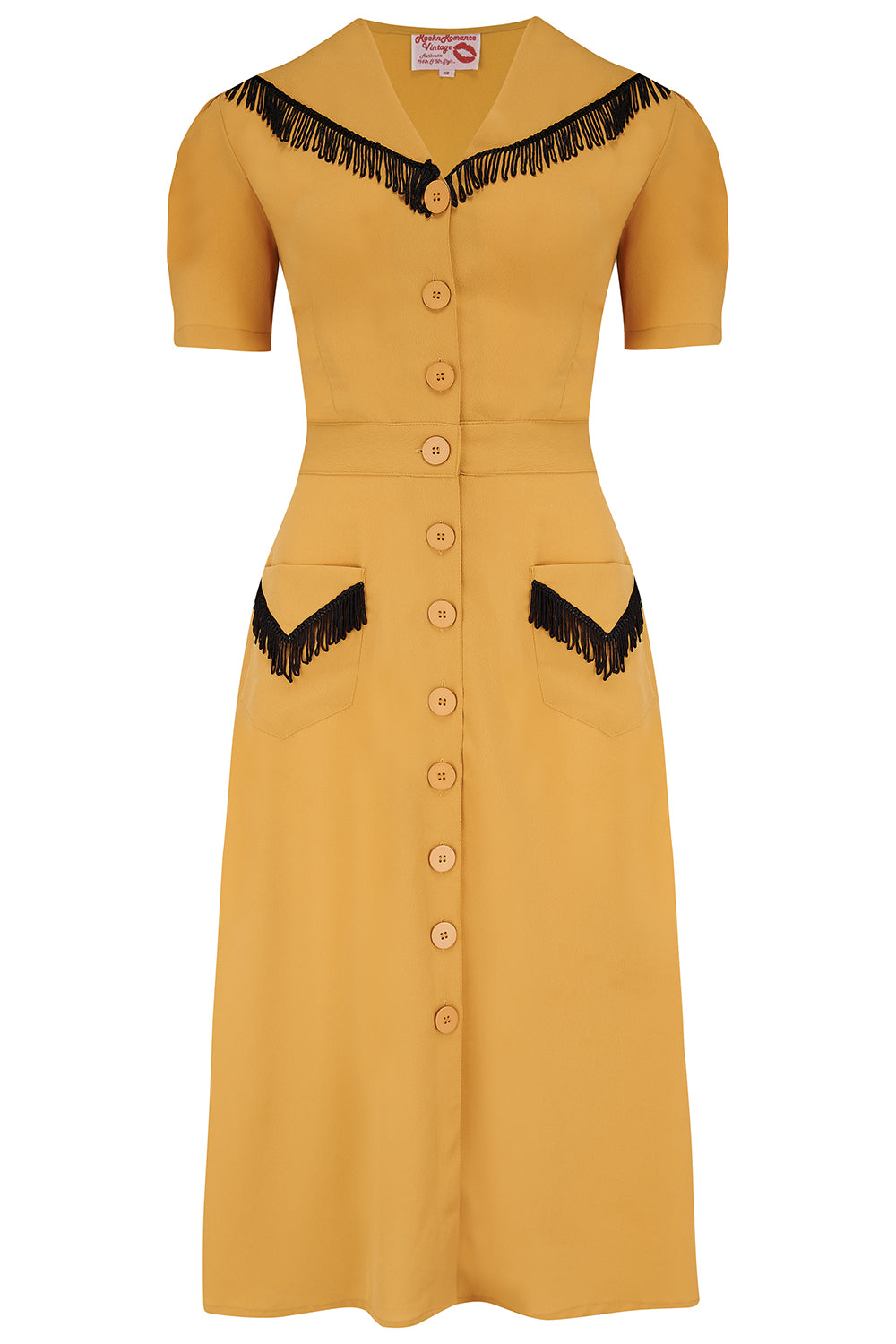 The "Dolly" Fringed Dress in Mustard, Authentic 1950s Vintage Western Style