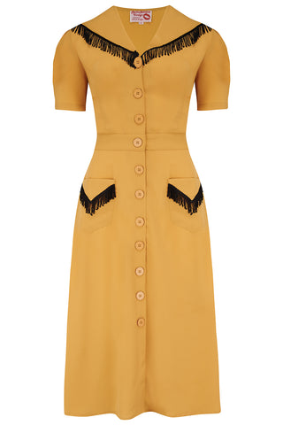 The "Dolly" Fringed Dress in Mustard, Authentic 1950s Vintage Western Style