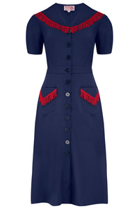 The "Dolly" Fringed Dress in Navy, Authentic 1950s Vintage Western Style