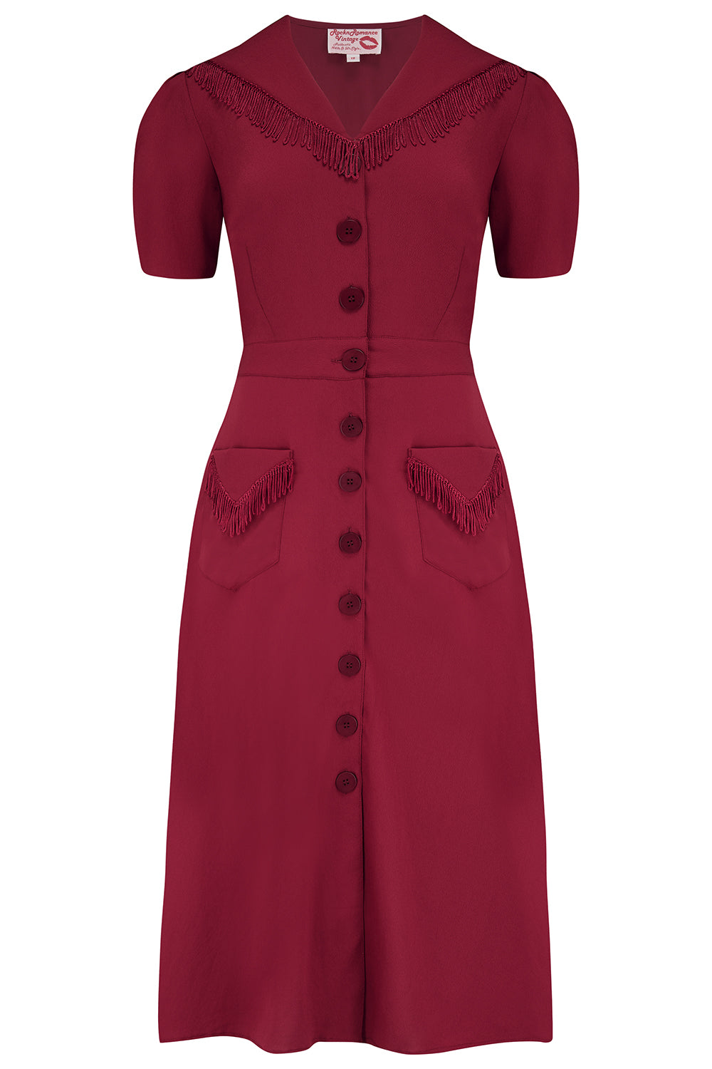 The "Dolly" Fringed Dress in Wine, Authentic 1950s Vintage Western Style