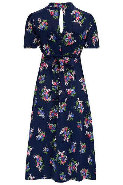 "Dolores" Swing Dress in Navy Floral Dancer, A Classic 1940s Inspired Vintage Style