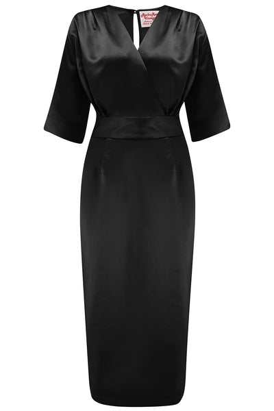 Nouvelle gamme RnR « Luxe ». La robe Wiggle « Evelyn » en SATIN Noir Onyx Super Luxueux