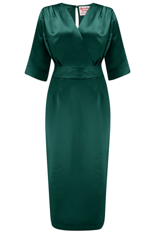 Neue RnR „Luxe“-Reihe. Das „Evelyn“ Wiggle-Kleid aus superluxuriösem azurgrünen SATIN