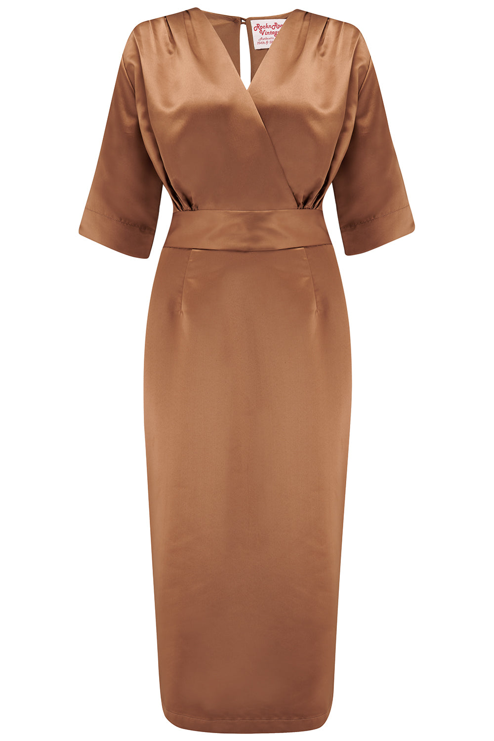 Nouvelle gamme RnR « Luxe ». La robe Wiggle « Evelyn » en SATIN Super Luxueux Golden Pecan Brown
