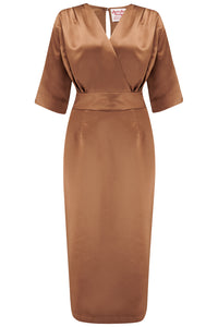 New RnR "Luxe" Range.. The “Evelyn" Wiggle Dress in Super Luxurious Golden Pecan Brown SATIN
