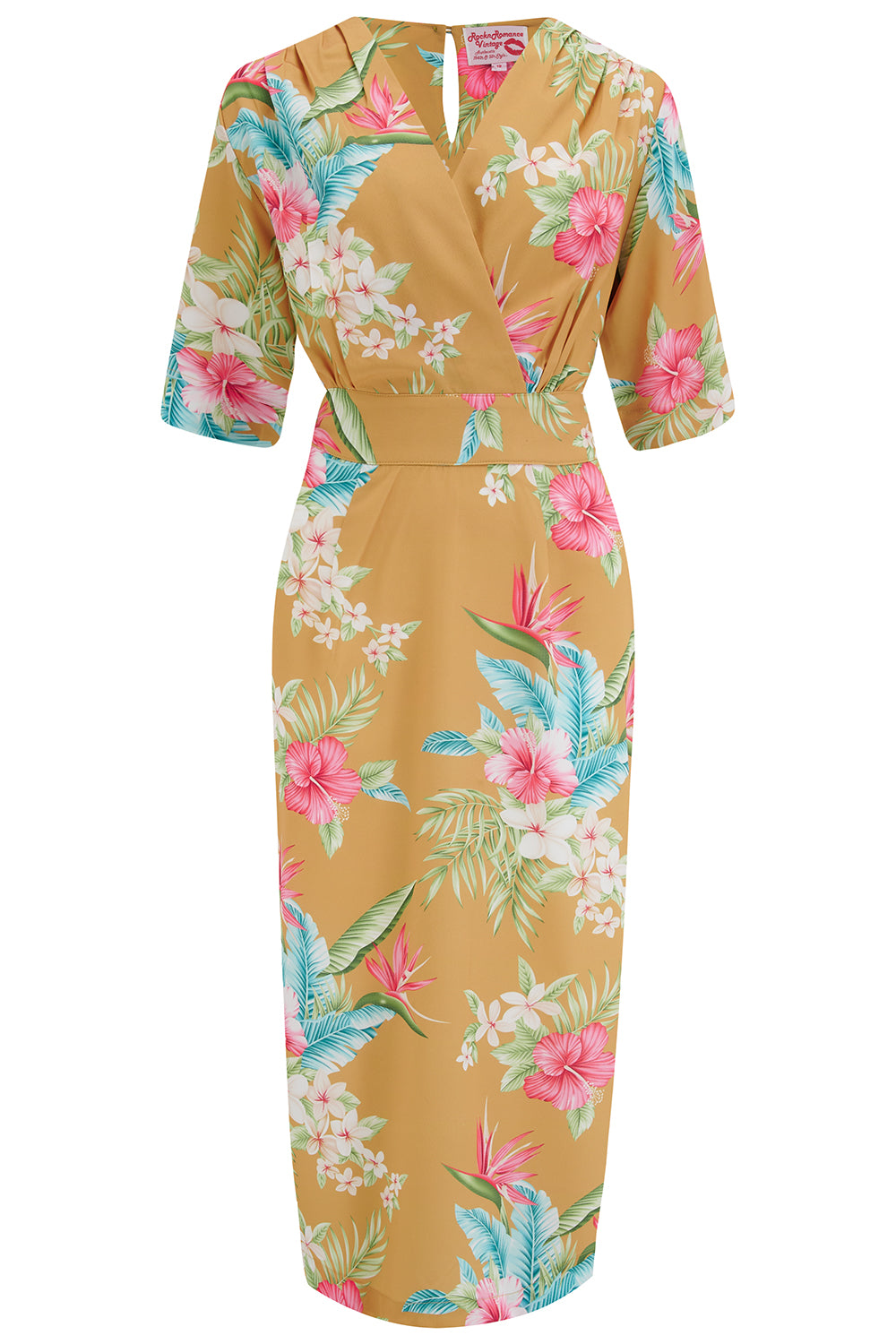 **Sample Sale** The “Evelyn" Wiggle Dress in Mustard Honolulu, True 1940s Early 50s Vintage Style