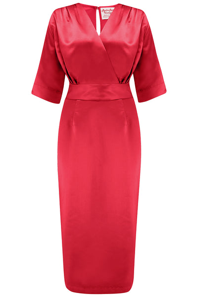 RnR "Luxe" Range.. The “Evelyn" Wiggle Dress in Super Luxurious Scarlet Red SATIN