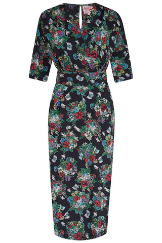 The “Evelyn" Wiggle Dress in Secret Garden Print, True 1950s Vintage Style