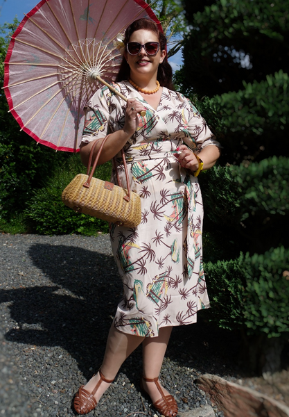 The “Evelyn" Wiggle Dress in Tahiti Print , True Late 40s Early 50s Vintage Tiki Style