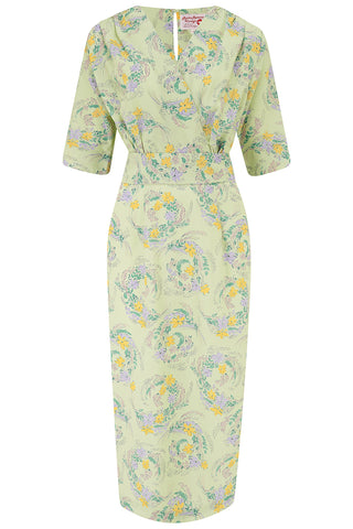 The “Evelyn" Wiggle Dress in Meadow Lane Print, True 1940s Vintage Style