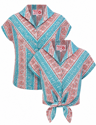 **Vente d'échantillons** Le chemisier « Maisy » rentré ou noué en vert et à carreaux, style western vintage classique