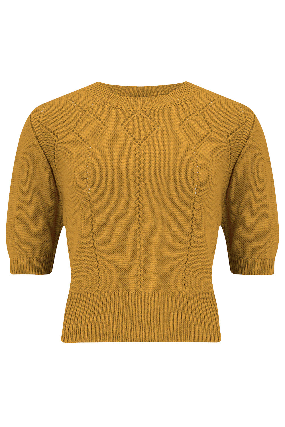 The "Frances" Short Sleeve Pullover Jumper in Light Mustard, Classic 1940s & 50s Vintage Style